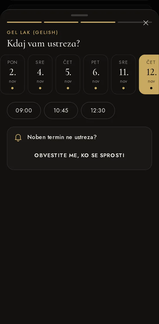 Zaslon aplikacije: Prosti termini, brez klicanja in čakanja